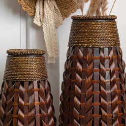 Vintage Rattan Flower Basket Bamboo Woven Vase for Dried/Fresh Flowers Boho Home Decor Planter Farmhouse Living Room Centerpiece