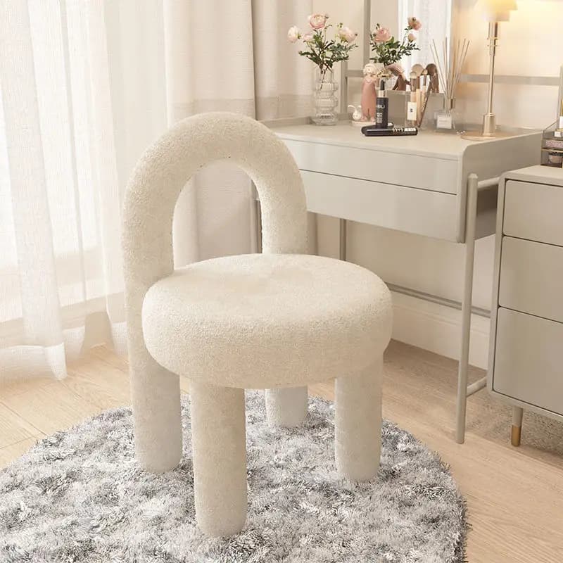 Vanity Stool Footrests, Round Ottoman Vanity Chairs with Back Supoort, Dressing Table Seat Foot Stool Furry Padded Seat