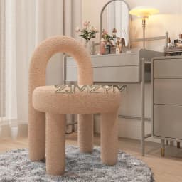 Vanity Stool Footrests, Round Ottoman Vanity Chairs with Back Supoort, Dressing Table Seat Foot Stool Furry Padded Seat