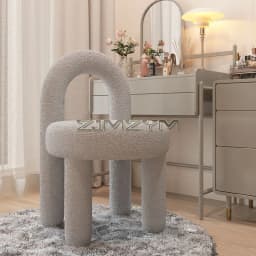 Vanity Stool Footrests, Round Ottoman Vanity Chairs with Back Supoort, Dressing Table Seat Foot Stool Furry Padded Seat