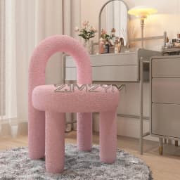 Vanity Stool Footrests, Round Ottoman Vanity Chairs with Back Supoort, Dressing Table Seat Foot Stool Furry Padded Seat