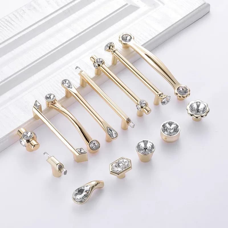 Gold Crystal Light Luxury Cabinet Knobs Handles Pulls for Furniture Drawer with Screws