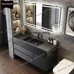B567 Bathroom Cabinet Combination with Rock Integrated Basin Drawer Vanity Intelligent Bathroom Cabinet Sink Washbasin Furniture
