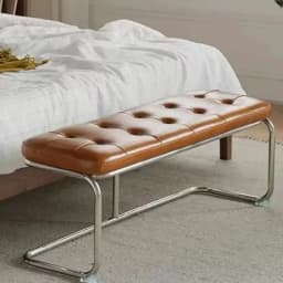 Vintage Mid-Century Bench with Metal Legs, Cat Claw Upholstery Entryway Shoe Seat, Long Makeup Stool for Bedroom Retro Chair