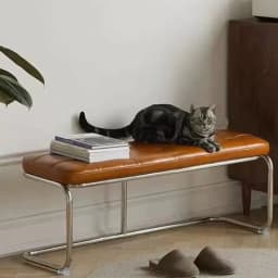 Vintage Mid-Century Bench with Metal Legs, Cat Claw Upholstery Entryway Shoe Seat, Long Makeup Stool for Bedroom Retro Chair