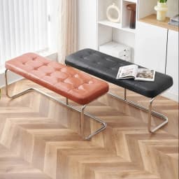 Vintage Mid-Century Bench with Metal Legs, Cat Claw Upholstery Entryway Shoe Seat, Long Makeup Stool for Bedroom Retro Chair