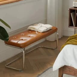 Vintage Mid-Century Bench with Metal Legs, Cat Claw Upholstery Entryway Shoe Seat, Long Makeup Stool for Bedroom Retro Chair