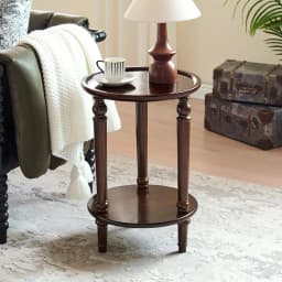 Vintage Round Side Table Solid Wood End Table for Sofa Movable Coffee Table with Rounded Edges, Scandinavian Living Room Accent