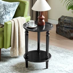 Vintage Round Side Table Solid Wood End Table for Sofa Movable Coffee Table with Rounded Edges, Scandinavian Living Room Accent