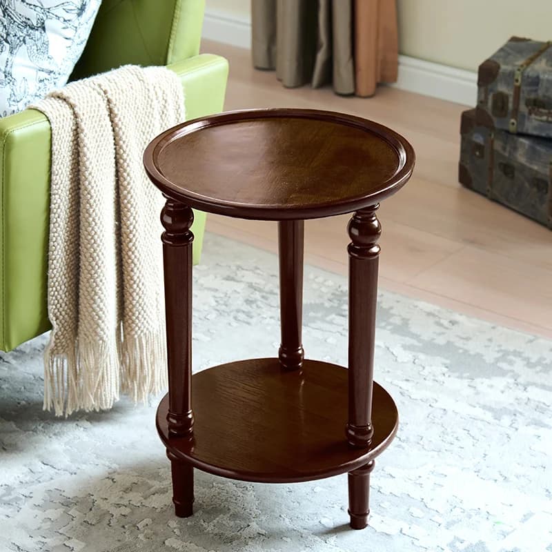 Vintage Round Side Table Solid Wood End Table for Sofa Movable Coffee Table with Rounded Edges, Scandinavian Living Room Accent
