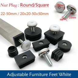 1-100Pcs M8 Adjustable Furniture Feet And Square/Round Tube Plug With Nuts Black Sofa Chair Table Leveler Legs For Furniture