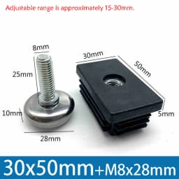 1-100Pcs M8 Adjustable Furniture Feet And Square/Round Tube Plug With Nuts Black Sofa Chair Table Leveler Legs For Furniture