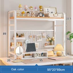 Bookshelf Bookcase with Grid Desktop Multi-layer Wrought Iron Shelf Student Computer Desk Table Hole Board Table Wooden Shelves