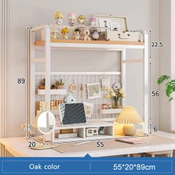 Bookshelf Bookcase with Grid Desktop Multi-layer Wrought Iron Shelf Student Computer Desk Table Hole Board Table Wooden Shelves