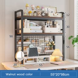 Bookshelf Bookcase with Grid Desktop Multi-layer Wrought Iron Shelf Student Computer Desk Table Hole Board Table Wooden Shelves