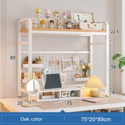 Bookshelf Bookcase with Grid Desktop Multi-layer Wrought Iron Shelf Student Computer Desk Table Hole Board Table Wooden Shelves