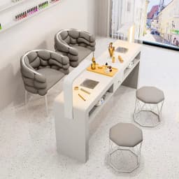 Cream French Nail Table With Lamp Glamour Design European Nail Table Storage Simple Mesa De Manicurista Beauty Salon Furniture