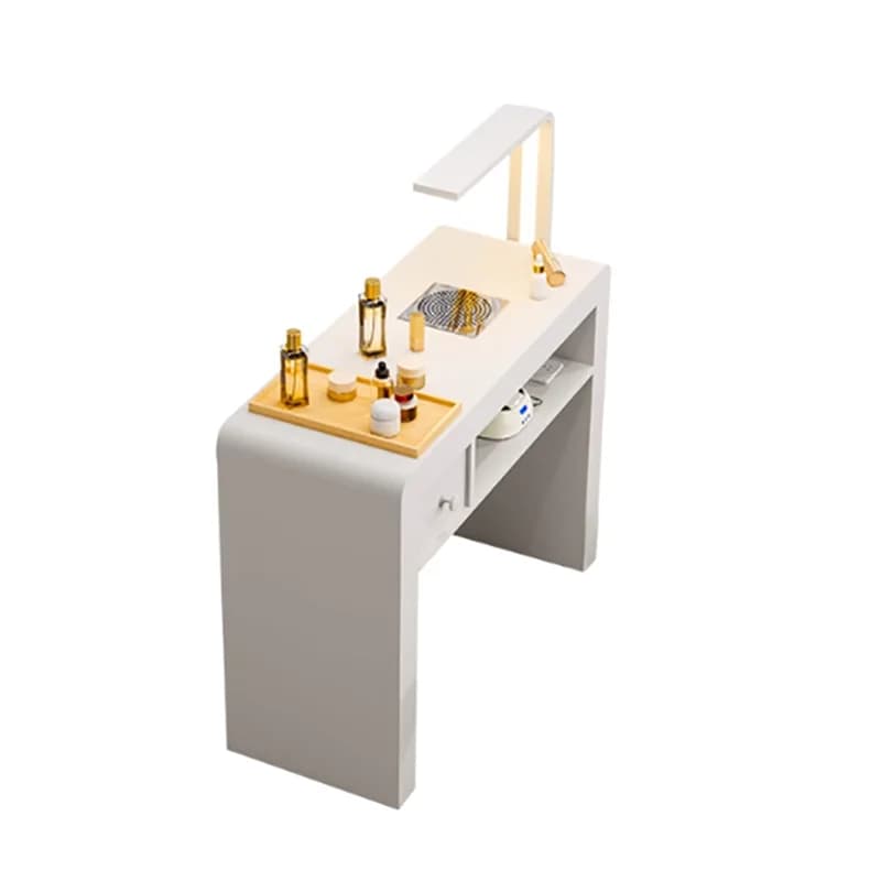 Cream French Nail Table With Lamp Glamour Design European Nail Table Storage Simple Mesa De Manicurista Beauty Salon Furniture