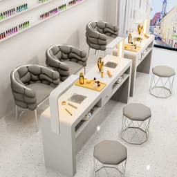 Cream French Nail Table With Lamp Glamour Design European Nail Table Storage Simple Mesa De Manicurista Beauty Salon Furniture