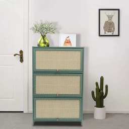 Shoe Cabinet Green 3 Doors Shoe Storage Cabinet Bamboo Shoe Floor Storage Organizer Rack Shoes Organizer Freestanding for
