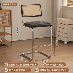 Modern Rattan Bar Stool with Metal Frame Minimalist Design Counter Chair for Kitchen Island Bar Living Room