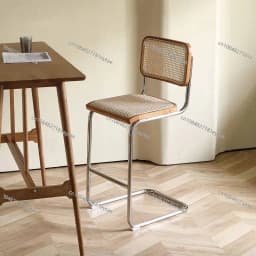 Modern Rattan Bar Stool with Metal Frame Minimalist Design Counter Chair for Kitchen Island Bar Living Room