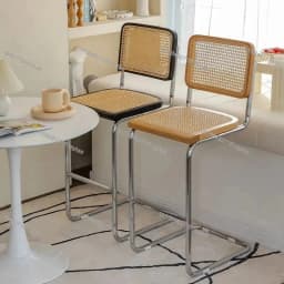 Modern Rattan Bar Stool with Metal Frame Minimalist Design Counter Chair for Kitchen Island Bar Living Room