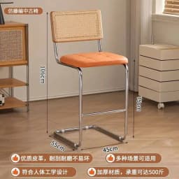Modern Rattan Bar Stool with Metal Frame Minimalist Design Counter Chair for Kitchen Island Bar Living Room