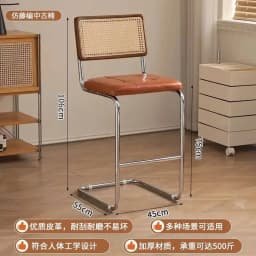 Modern Rattan Bar Stool with Metal Frame Minimalist Design Counter Chair for Kitchen Island Bar Living Room