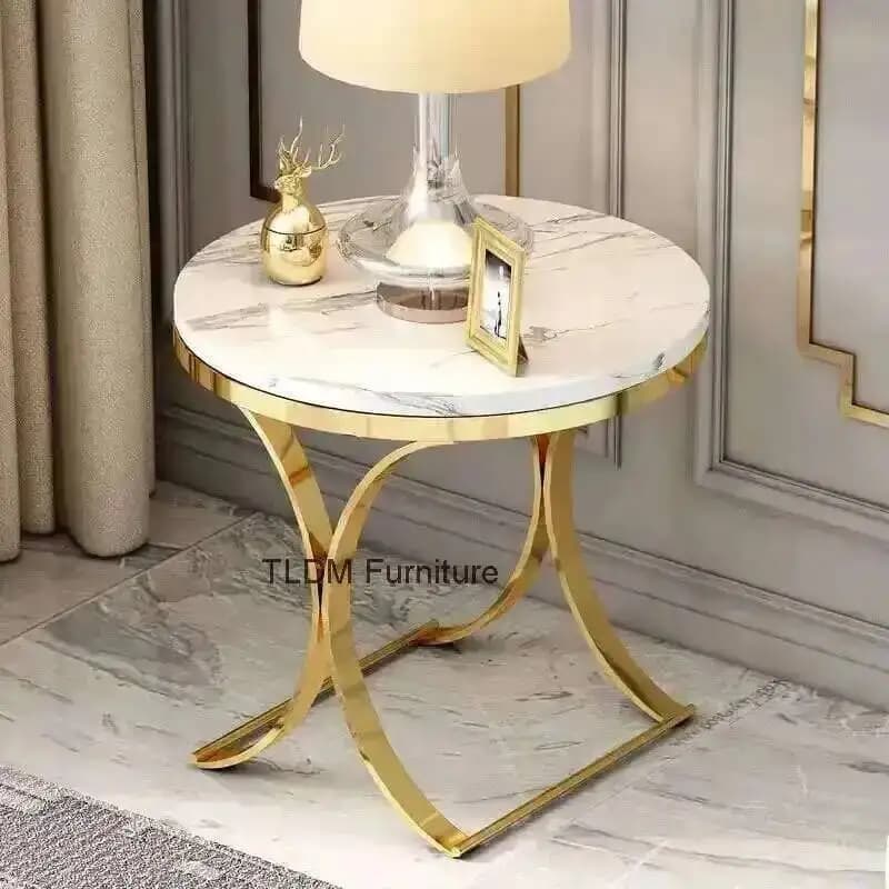 Light Sofa Table Italian Rock Luxury Living Room Plate Storage Table Coffee Coffee Balcony Round Table Side Tables
