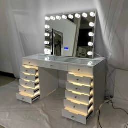 New Luxury Colorful Dressing Table White Dresser with Makeup Mirror Vanity Led Light 13 Drawers Modern Bedroom Set Wholesale