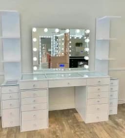 New Luxury Colorful Dressing Table White Dresser with Makeup Mirror Vanity Led Light 13 Drawers Modern Bedroom Set Wholesale