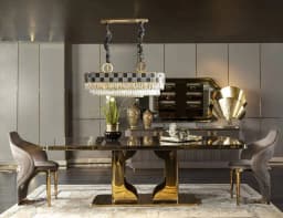 High-end modern luxury dining table set 10-12 seats marble top gold stainless steel dining table set kitchen hotel villa