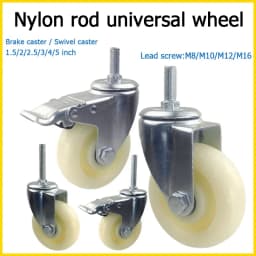 1pcs Universal Nylon Casters 1.5-5 Inch Screw-On Wheels M8-M16 Trolley Hand Truck Brake Casters for Furniture Moving