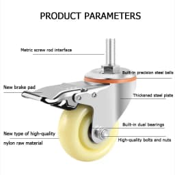 1pcs Universal Nylon Casters 1.5-5 Inch Screw-On Wheels M8-M16 Trolley Hand Truck Brake Casters for Furniture Moving