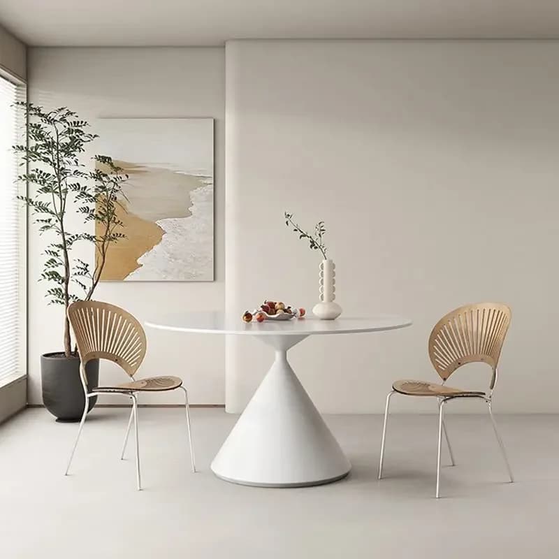 Cream wind minimalist dining table and chairs rock slab round dining table pure white