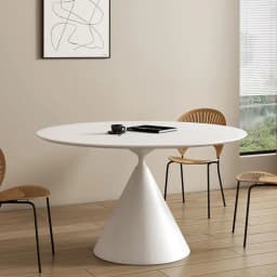 Cream wind minimalist dining table and chairs rock slab round dining table pure white