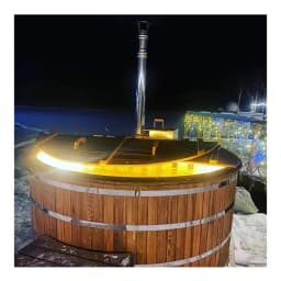 Large Solid Wood Outdoor Hot Tub, Round Bathtub, 6-Person Hot Tub Made of Fired Wood