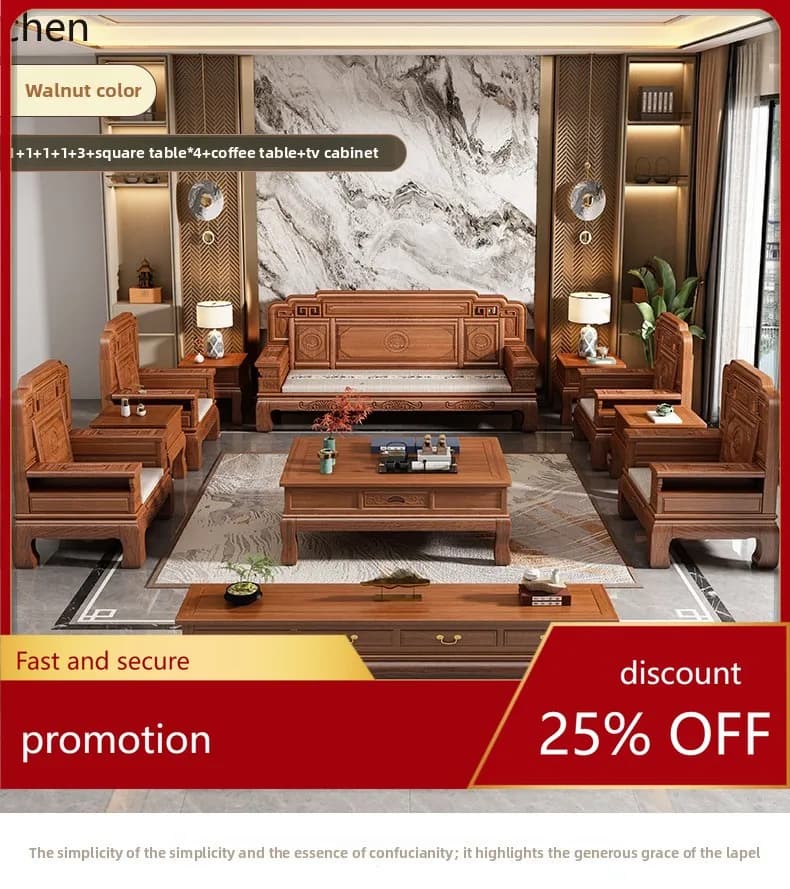 CZ All-Solid Wood Sofa Combination Chinese Classical Carved Winter and Summer Dual-Purpose Villa Living Room Furniture