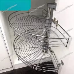 180-Degree Rotating Corner Pull Out Basket, Arc-Shaped Cabinet Organizer, 2-Tier Lazy Susan Storage Rack for Kitchen Cabinet