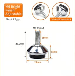 2PCS M6 Adjustable Leveling Chair Leg Feet Furniture Mat Screw-in Base Sofa Bed Cabinet Table Floor Protector Anti-slip Pad