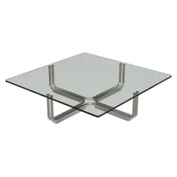 Modern Glass Coffee Table with Chrome Metal Base, Square Transparent Top Minimalist Living Room Center Table for Home Decor
