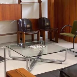 Modern Glass Coffee Table with Chrome Metal Base, Square Transparent Top Minimalist Living Room Center Table for Home Decor