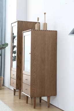 -ee B3102 Mini Corner Home Coffee Wine bar Cabinet Solid Oak Wood Corner Cabinet