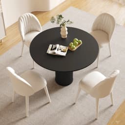 !@Cream Style Stainless Steel Round Dining Table Set 4 Seater Chair Combination Modern Roman Column Design Small-Sized Home Use