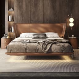 #Italian Luxury Cloud Series Alice Floating Headboard Leather Bed Italian Minimalist Full Bed For Master Bedroom