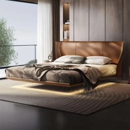 #Italian Luxury Cloud Series Alice Floating Headboard Leather Bed Italian Minimalist Full Bed For Master Bedroom