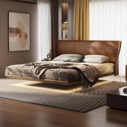 #Italian Luxury Cloud Series Alice Floating Headboard Leather Bed Italian Minimalist Full Bed For Master Bedroom