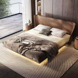 #Italian Luxury Cloud Series Alice Floating Headboard Leather Bed Italian Minimalist Full Bed For Master Bedroom