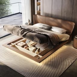 #Italian Luxury Cloud Series Alice Floating Headboard Leather Bed Italian Minimalist Full Bed For Master Bedroom
